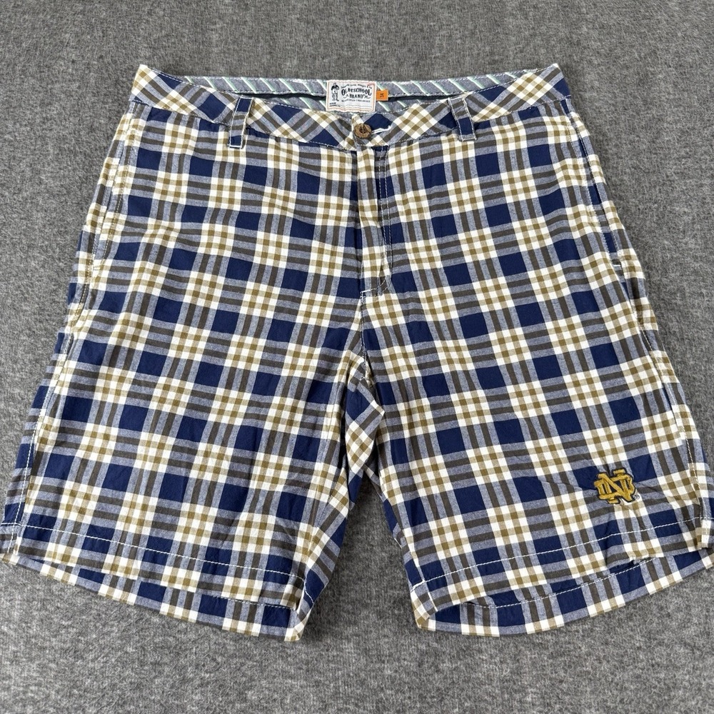 Notre Dame Fighting Irish OldeSchool Brand Plaid Shorts Mens 34 Cotton NCAA